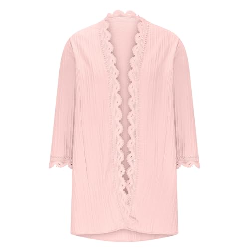 Cardigan Sweaters for Women Long Length 3/4 Sleeve Collarless Pleated Open Front Shrugs Elegant Fall Outfits3