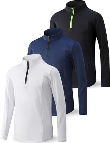 3 Pack Youth Boys Slim Fit Athletic Quarter Zip Pullover Shirts, Lightweight Long Sleeve Jackets Performance Tops (Set 1, X-Large)