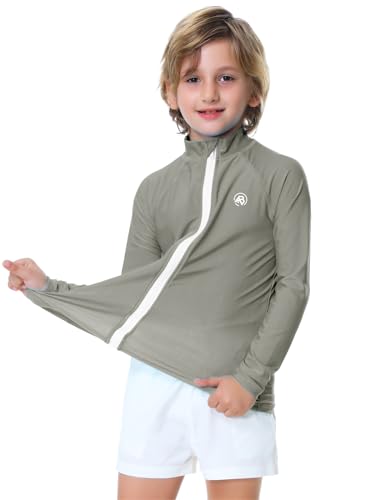 Image of AOBUTE Unisex Kids Zipper Rash Guard Boys UPF 50+ UV Protection Sun Shirt with Thumb Hole 3-12 Years