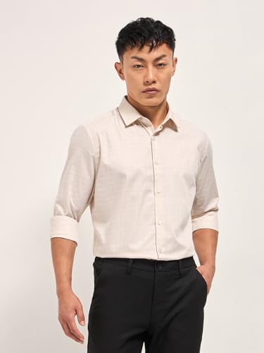 Image of THE BEAR HOUSE Men's Solid Tailored Fit Formal Shirt