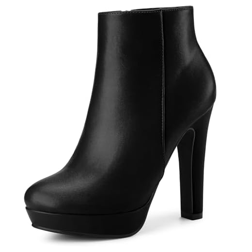 Perphy Botas femininas plataforma bico redondo salto alto grosso cano curto, Preto, 40