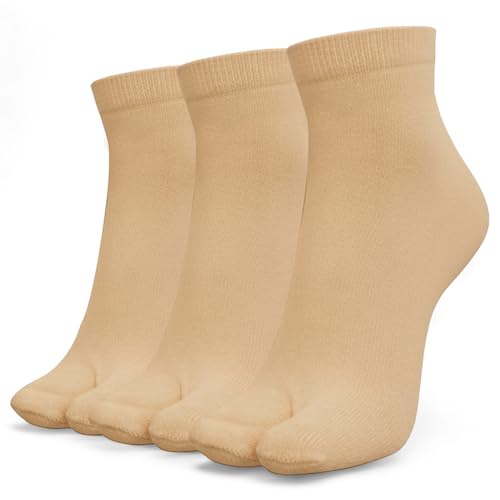 Image of Sockscarving Thumb Socks (Skin Colour /Beige) | Cotton Thumb Socks for Women | Toe Socks for Women with Separate Toe | Thin Skin Colour All Season Socks - Pack of 3
