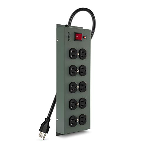 Belkin Power Strip Surge Protector - 10 AC Outlets, 15ft Heavy Duty Metal Extension Cord with Wall Mount Holes for Home, Office, Travel, Computer Desktop, Laptop & Phone Charging Brick - Thumbnail 2