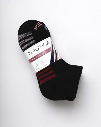 Image of Nautica Womens Quarter Socks Athletic Cushion Moisture Wicking Socks 6 Pack | Stretch Performance Dri-Motion Fabric, Cushioned with Arch Support, Breathable Mesh Panels, Quarter Cut, Shoe Size 4-10
