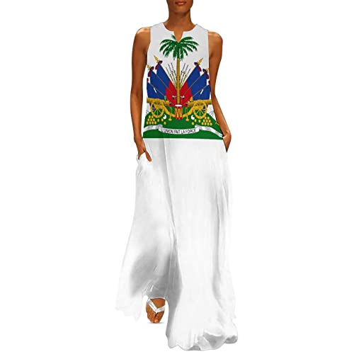 Image of TAIZIYEAH Long Dress Elegant Casual Long Dress Haiti Flag Girls Summer Sunshine Beach Skirts for Womens L