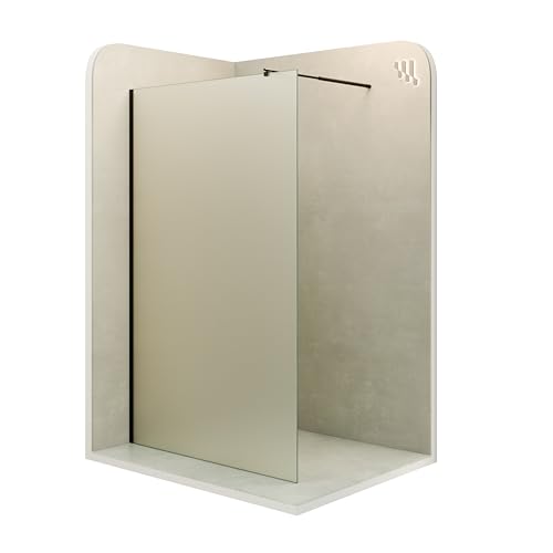 Moments Of Glass Mampara de Ducha Fija Olivia 90x200 cm, Cristal Templado Satinado de 10mm, Perfiles y Barra Estabilizadora en Alumínio Negro