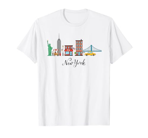 Paysage de la Ville de New York Monuments emblématiques Souvenir d'art Urbain T-Shirt