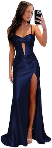 Cutout Prom Dresses Mermaid Long Satin Bridesmaid Dress with Slit...