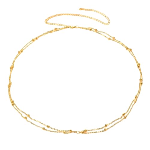 cerun 1 Pcs Premium Waist Chain for Women, Dainty 14K Gold Plated Belly Chain for The Waist Waterproof Sexy Bikini Satellite Beads Sparkle Chain Simple Body Chain Padme Rave Cleopatra Accessories Costume-picture-43