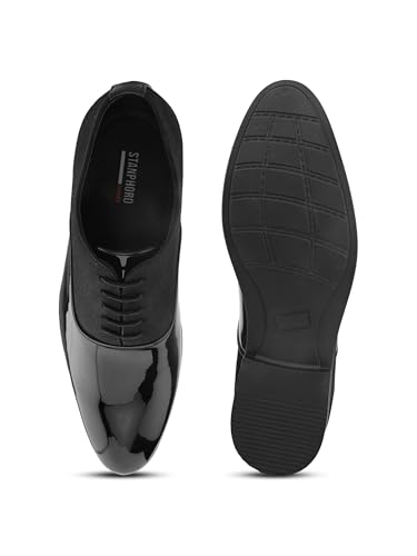 Image of STANPHORD Men Formal Oxford Shoes | Lace-Up Glossy Patent PU | Cushioned Insole | Office Wedding Party Dress Shoes(TPSL 25018)
