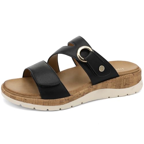 UBFEN Womens Low Wedge Sandals Comfortable Walking Slide