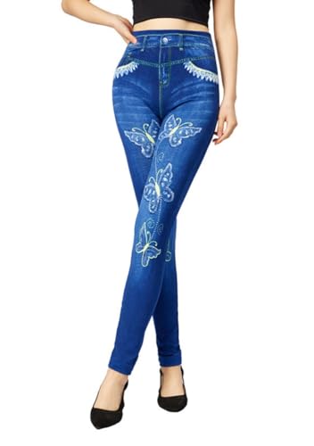 ORANDESIGNE Leggings Imprimés Denim Femme Leggings Imitation Jeans Taille Haute Legging Sport...