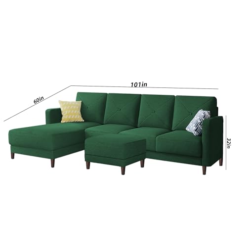Image of Baloney LHS 6 Seater L Shape Sofa Set with Center Table for Living Room (Green Fabric) Premium Fabric Sofa