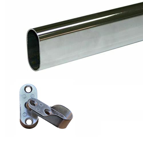 Tubo perchero ovalado de 2 metros – Barra para armario, armario cromado de 15 x 30 mm – Kit con 4 soportes laterales