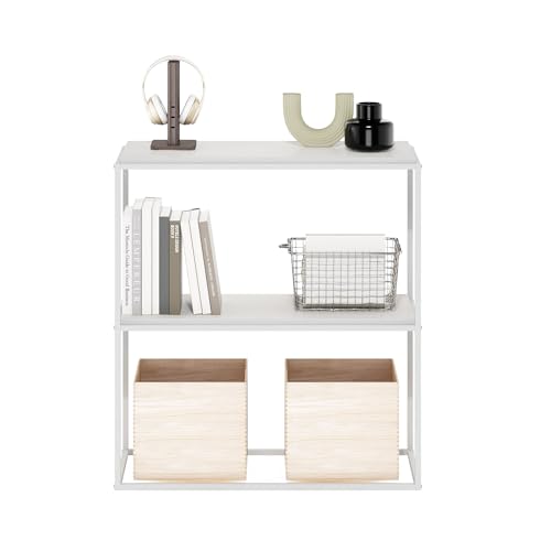 Image of Furinno Moretti Modern Storage Shelves, 2-Tier Wide Stackable Book Shelf, Open Shelves, for Organization and Storage, Living Room, Garage, Home Office, Solid White
