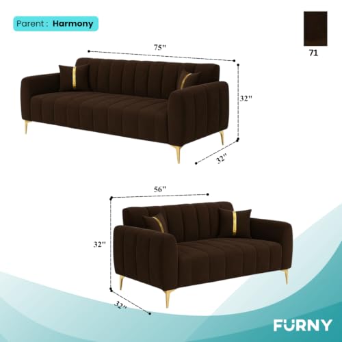 Image of Furny Harmon 5 Seater Fabric 3+2 Sofa Set (Dark Brown) | Soft Velvet Fabric | Modern Design | Comfortable Seating | Living Room Furniture