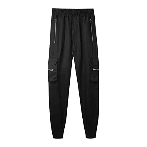 Pantalones casuales para hombres, pantalones de chándal holgados para hombres con bolsillos con cremallera Pantalones para hombres lavables que no se decoloran para uso diario y deportivo (Negro M) Cover