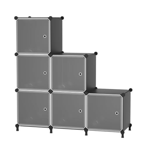 ATTDETJL 6Cube Storage Organizer Modular Stackable with Doors Black