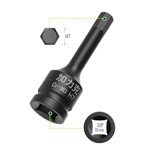 Image of 3PCS 3 /8 inch Square Drive H7(7mm) Impact Hex Bit Socket, 60mm(2.36 inch) Length, Hex Driver, Impact Grade, One-Piece Construction, 3 /8 inch Drive Allen Bit Socket, Cr-Mo Steel, Black