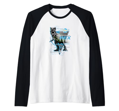 T-Rex Jurassic World tee-shirt raglan bleu style baseball pour fans de dinosaures