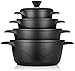 Produktbild briebe Topfset Induktion 8-Teilig, Kochtopf Set 4 Töpfen aus Aluminiumguss, Antihaftbeschichtung ILAG GRANITEC ohne PFOA, Deckeln aus Glass, Topfhandschuhe Silikon, Glaskeramik, Gas, Ofen, MGK-12S