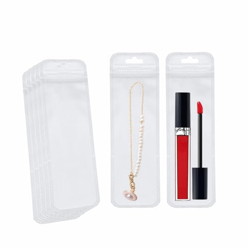 Image of 100 Pcs Packaging Bags for Small Business, Resealable Pouch Bag for Pens, 2.4 X 7.3 inch Clear Food Storage Smell Proof Bags for Packaging Lipgloss, Jewelry, Cosmetic, Candy