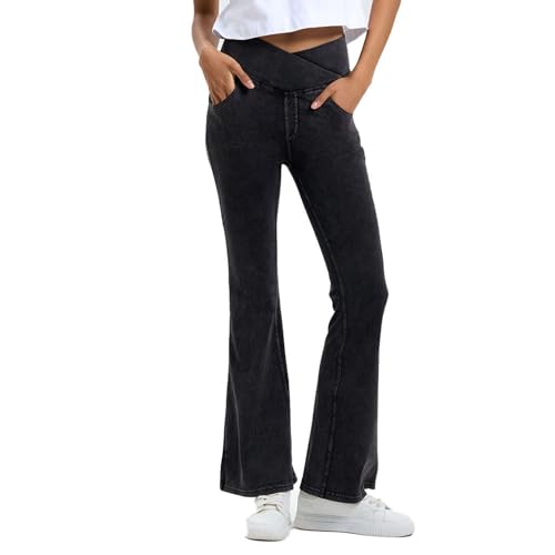 Lu's Chic Women's Yoga Jeans High Waisted Pants Denim Elastic Waist Hiking Workout Stretch Bootcut Denim Pant