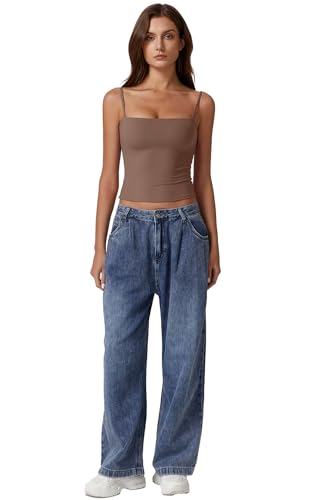 Image of QINSEN Women's Double Lined Basic Tank Top Adjustable Spaghetti Straps Sleeveless Camisole Shirts