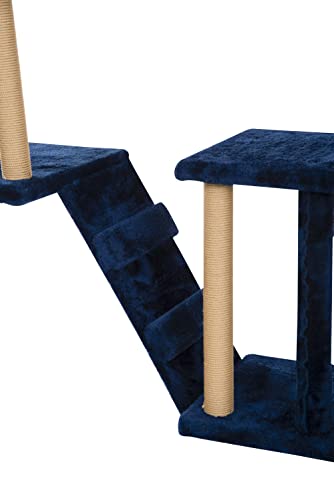 Image of Callas Wall Hangign Cat Activity Tree with 6 Sisal Scratching Posts, 2 Stairs, 3 Posts with Soft Cloth | Cat Tower Furniture Kitty Activity Centre Kitten Play House (Code-908 | Color - Blue)