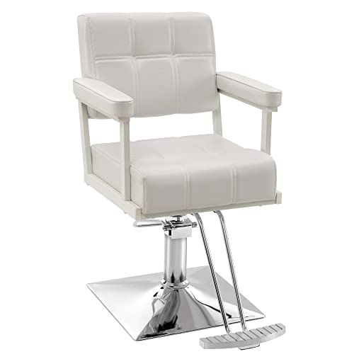 Barberpub Classic Styling Salon Chair For Hair Stylist Hydraulic Pump Swivel Barber Chair, Beauty Shampoo Salon Spa Equipment 8816 (White) #TOP14