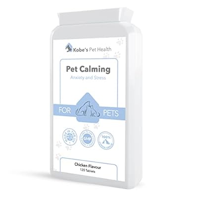 KOBE'S Dog Calming Tablets Pet Health | Anxiety & Relief Calming Supplement for Cats & Dogs | Calm Aid for Stressed or Nervous Pets | Chicken Flavour - 120 Tablets for Anxious & Hyperactive Dogs