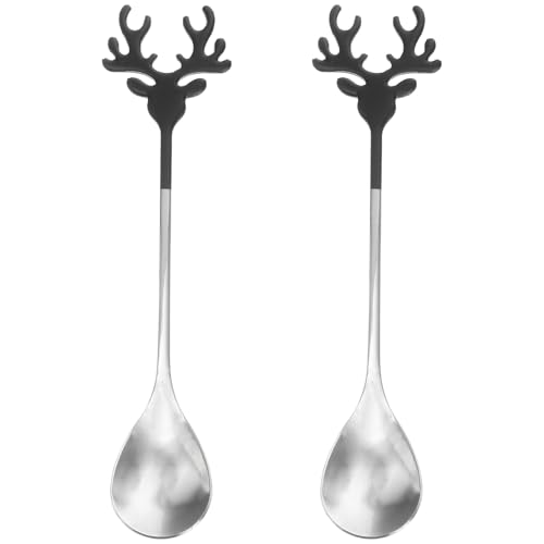 Garneck Cucchiai in Acciaio Inossidabile Con Design Elk 2 Pezzi Cucchiai Per Mescolare Caffè Tè E Dessert