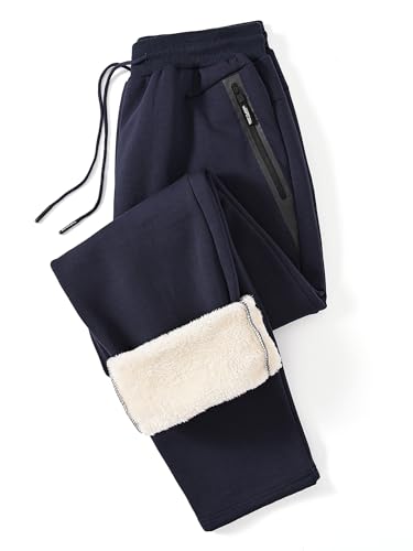 STICKON Mens Fleece Sherpa Lined Sweatpants Winter Warm Athletic Joggers Workout Track Pants with Pockets S2 Blue（Open Bottom） S