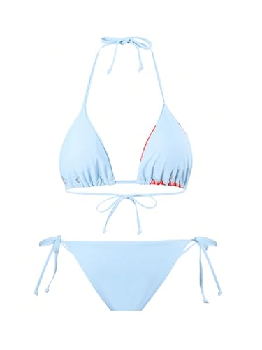 WDIRARA Women's Bikini Sets Floral Print Triangle Halter Tie Back Swimsuit with Cover Up Skirt4