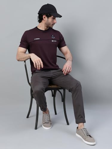 Image of Cantabil Poly Cotton Regular Fit Solid Round Neck Half Sleeve Casual T-Shirt for Men | Half Sleeves Round Neck T-Shirts for Men | Mens Round Neck T-Shirt (P MTSH00680)