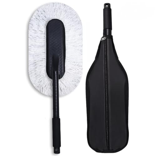 Image of Microfiber Car Duster with Handle, Wax-Coated Cotton Strands Cleaning Brush with Storage Cover (Wax Coated)