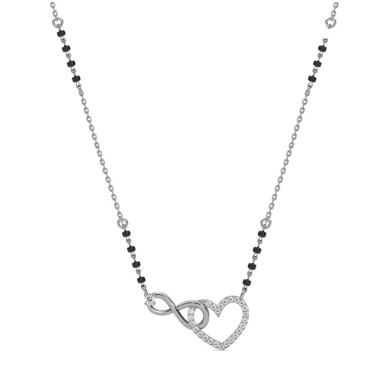 clara 925 Sterling Silver Omisha Infinity Heart Mangalsutra Tanmaniya Pendant With Black Beads Chain | Platinum Plated, Swiss Zirconia |Gift for Wife-picture-17