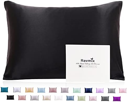 Ravmix Silk Pillowcase for Hair and Skin with Hidden Zipper, Both Sides 21Momme Silk, 1PCS, Standard Size 20×26inches, Black