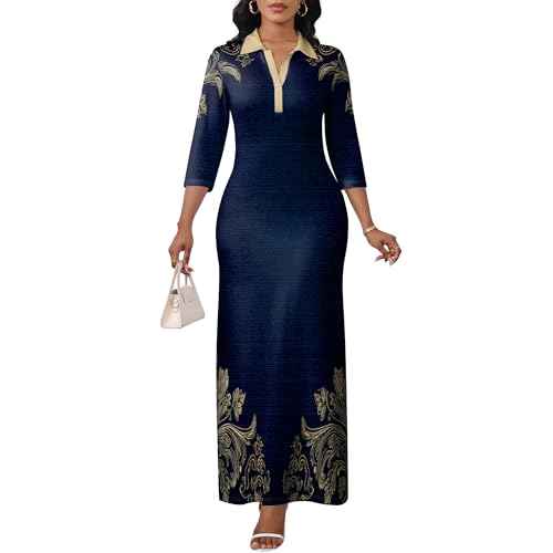 Image of PinkPatty Women's Casual 3 /4 Sleeve Polo V Neck Bodycon Maxi Dress