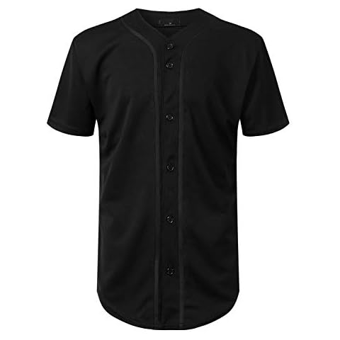 Mersenne Men's Baseball Jersey Button Down Short Sleeve Shirts (XL, Black) Cover