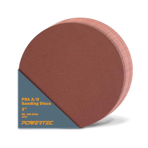 Image of POWERTEC 20 PCS 8 Inch PSA Sanding Discs - 80 & 120 Grit, Self Stick Adhesive Sandpaper, 8 inch for Drywall, Woodworking, Paint, Epoxy with Random Orbital and DA Sanders, 4x36 Belt Disc Sanders (110551)