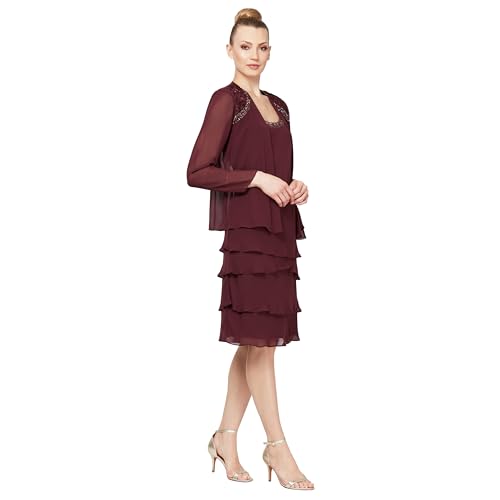 Image of S.L. Fashions Women's Mother of The Bride Tiered Jacket Dress with Shoulder Embellishment