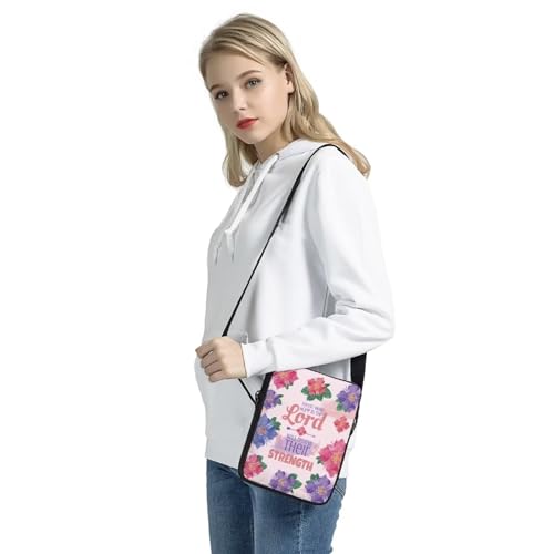 Pink Floral Messenger Bag Softy Sling Crossbody Bag with Shoulder Straps,Lightweight Money Coins Purse Cellphone Organizer with Zipper3