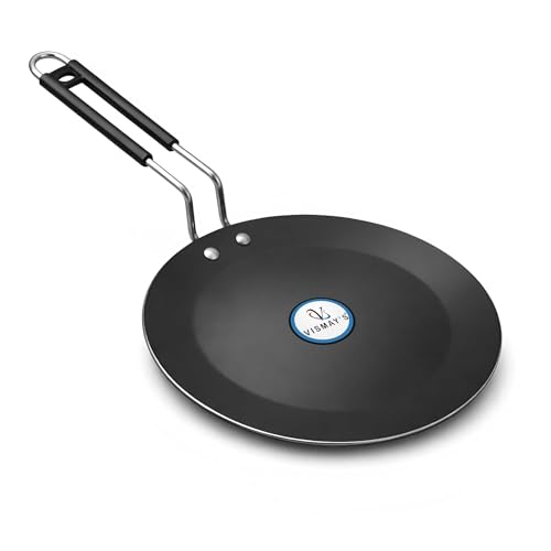 Image of VISMAY'S 100 Percent Pure Food Grade Iron Induction Tawa 9.5 Inch India's First Smooth Edge Tawa Naturally Processed Heavy Base Loha, Chapati Roti Metal Spoon Friendly (1 Kg)