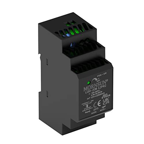 Ultra Slim Step-Shape 4SU DIN Rail Power Supply, 24W 12V 2A Output, Built in Active PFC, Voltage Regulation AC DC Power Supply Din Rail Mount, Extreme Operating Temp -40 to 70 °C (AC/DC 24W 12V 2A)