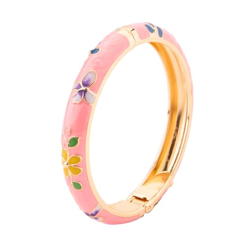 Image of UJOY Bangles 5 Pcs Enamel Jewelry Set Rose Flower Engraved Cloisonne Bracelets Pack in a Box 5PCS