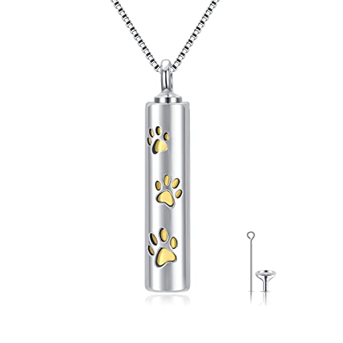 ECHOOY Hunde Spuren Urne Kette für Asche 925 Sterling Silber Pfote Urne Halskette für Asche Hund Katze Tier Halskette Andenken Halskette Einäscherung Schmuck für Frauen Cover