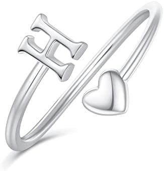 Ailetop Heart Initial Rings for Teen Girls Women,Silver Initial Heart Ring Stackable Rings for Women Adjustable Initial Rings for Teen Girls Women Cute Heart Letter H Rings for Teen Girls