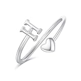 Ailetop Heart Initial Rings for Teen Girls Women,Silver Initial Heart Ring Stackable Rings for Women