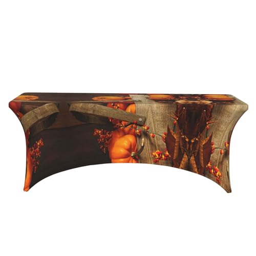 Housse de table stretch imprimee citrouille infroissable pour fete - 3